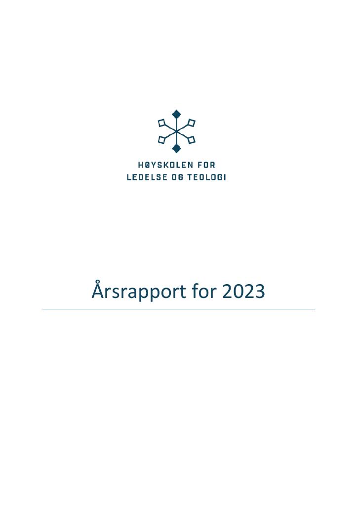 Forsiden av dokumentet Årsrapport Høyskolen for ledelse og teologi 2023