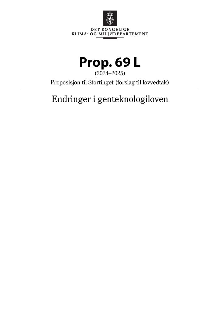 Forsiden av dokumentet Prop. 69 L (2024–2025)