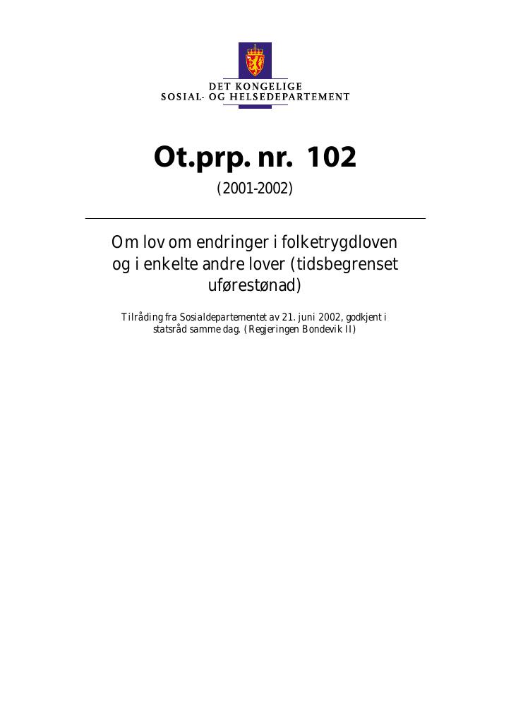 Forsiden av dokumentet Ot.prp. nr. 102 (2001-2002)