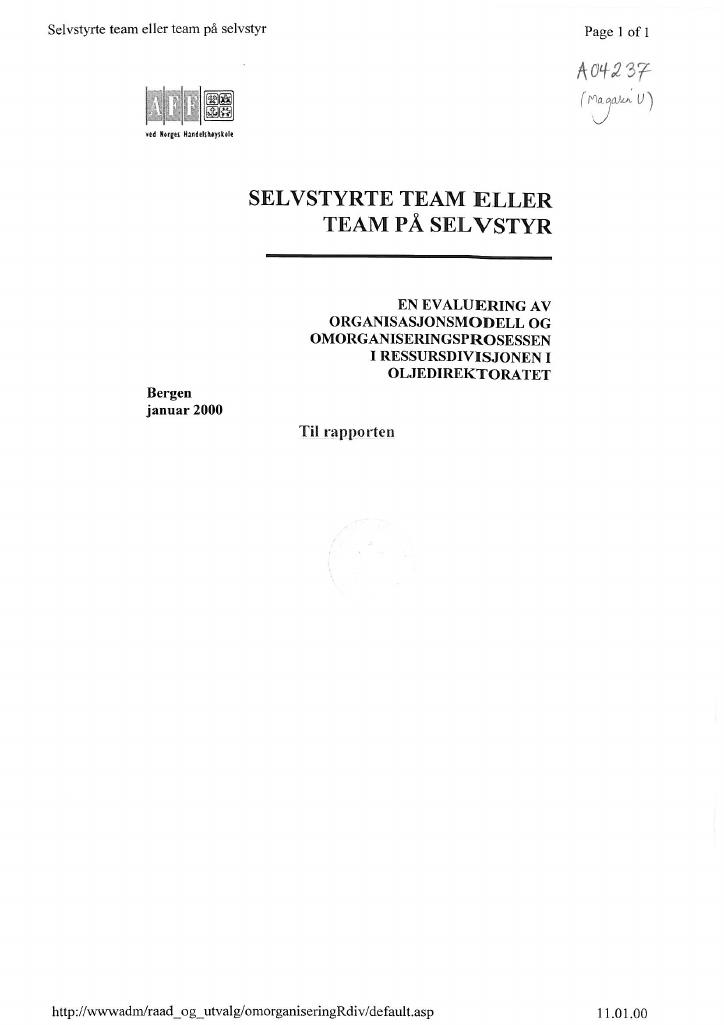 Forsiden av dokumentet Selvstyrte team eller team på selvstyr