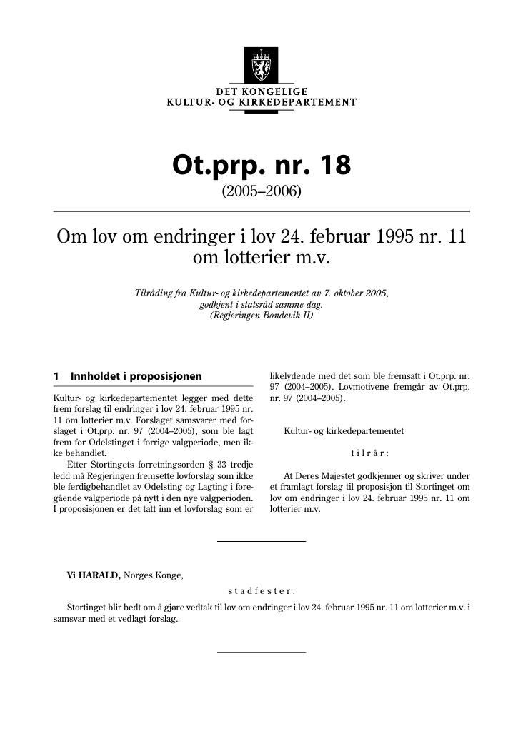 Forsiden av dokumentet Ot.prp. nr. 18 (2005-2006)