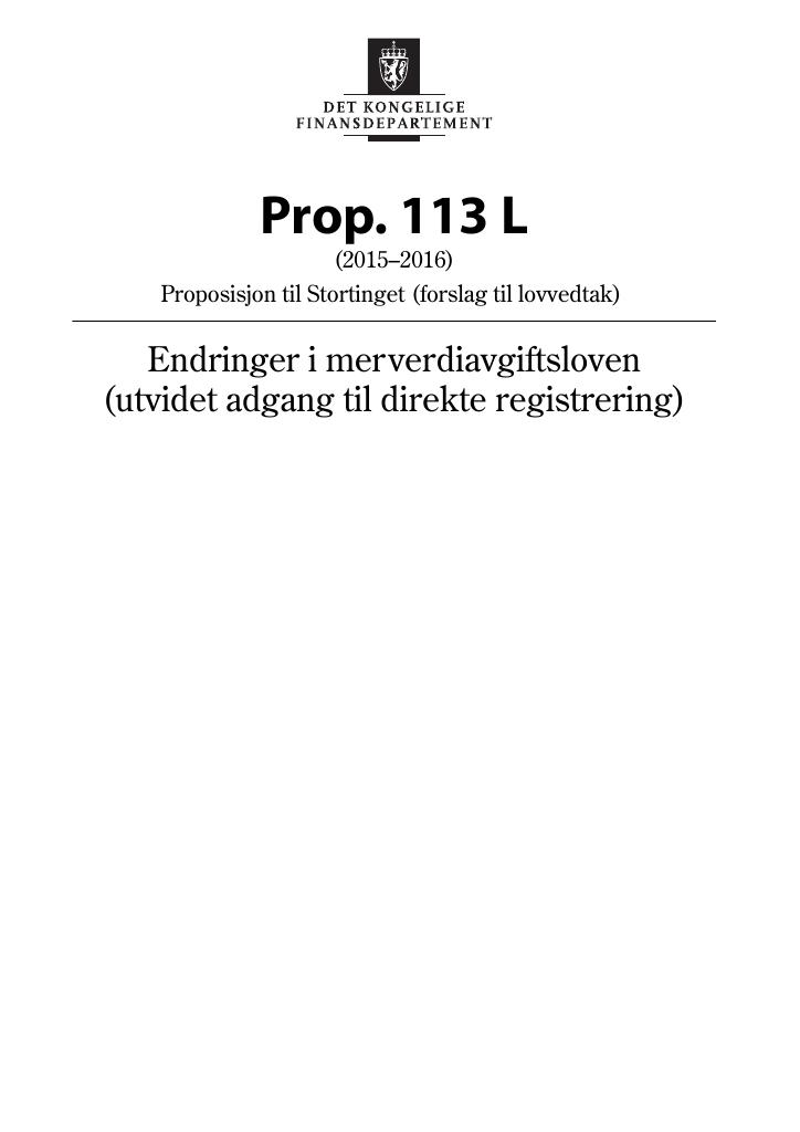 Forsiden av dokumentet Prop. 113 L (2015–2016)