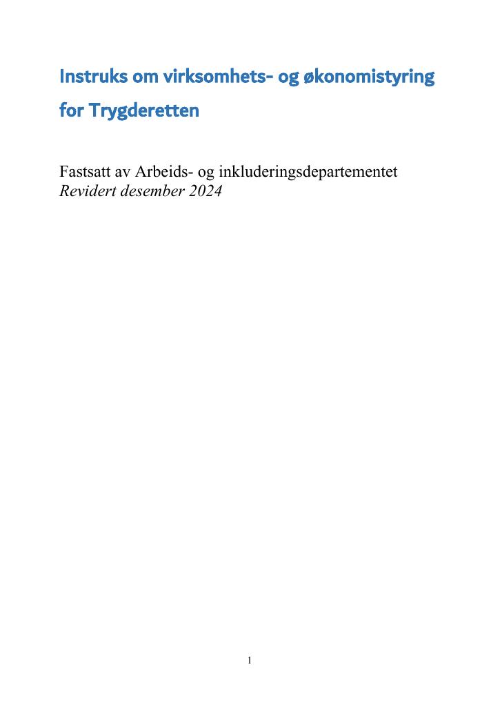 Forsiden av dokumentet Instruks om virksomhets- og økonomistyring for Trygderetten 2025