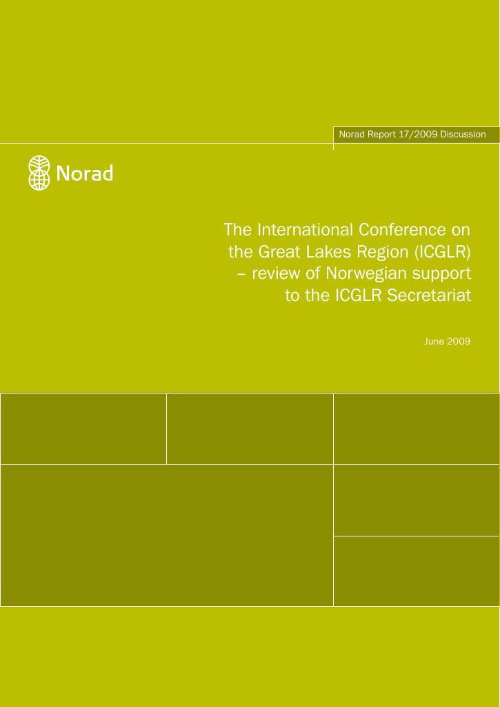 Forsiden av dokumentet The International Conference on the Great Lakes Region (ICGLR) – review of Norwegian support to the ICGLR Secretariat