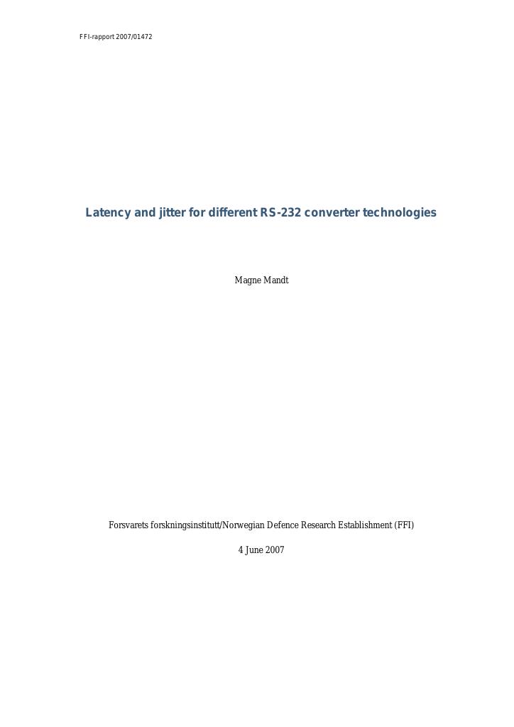 Forsiden av dokumentet Latency and jitter for different RS-232 converter technologies