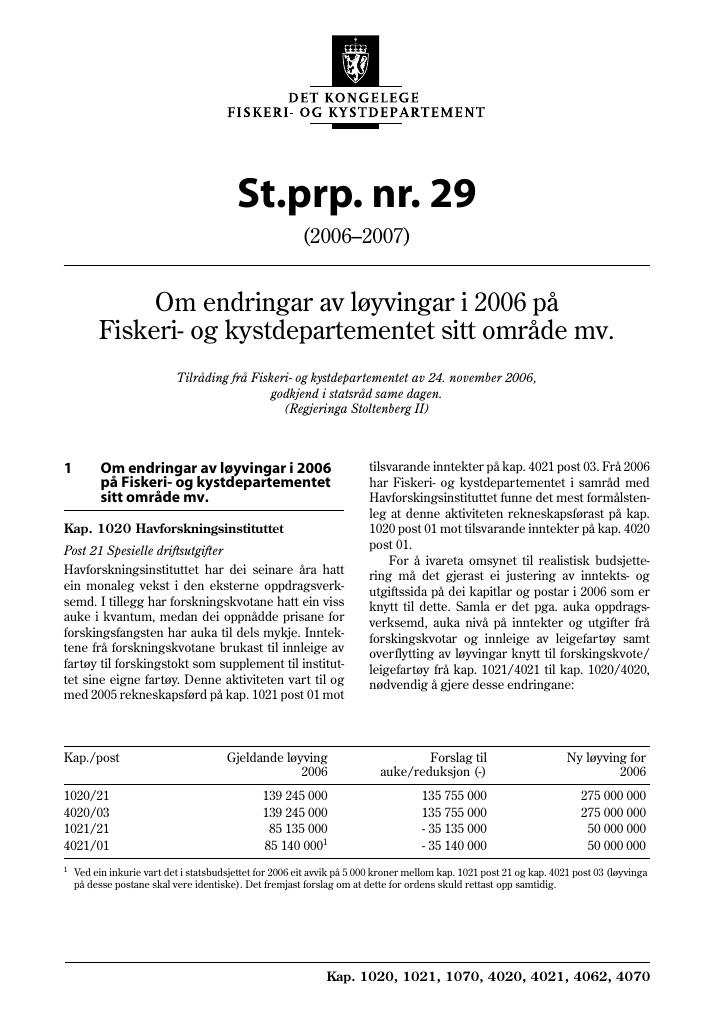 Forsiden av dokumentet St.prp. nr. 29 (2006-2007)