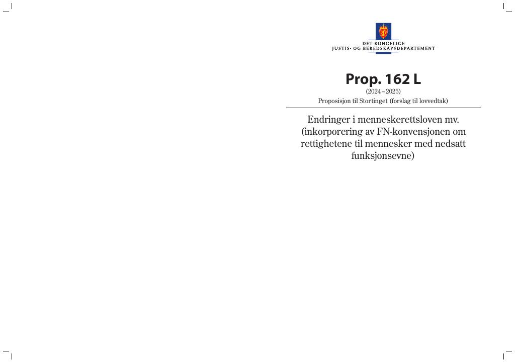 Forsiden av dokumentet Prop. 162 L (2024–2025)