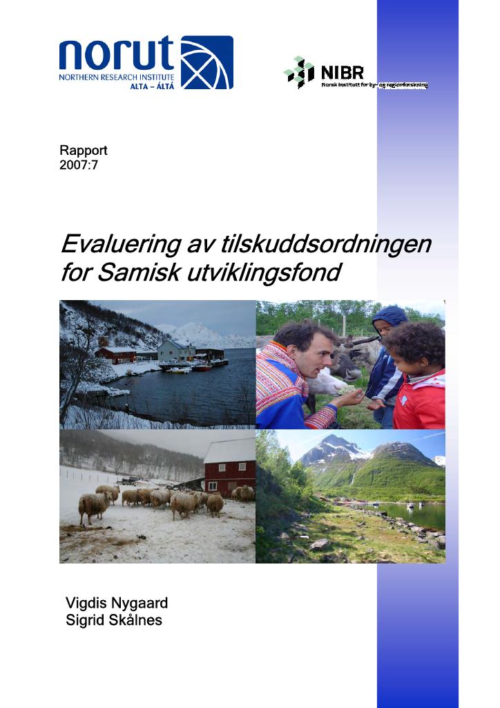 Forsiden av dokumentet Evaluering av tilskuddsordningen for Samisk utviklingsfond
