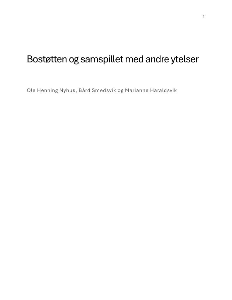 Forsiden av dokumentet Bostøtten og samspillet med andre ytelser