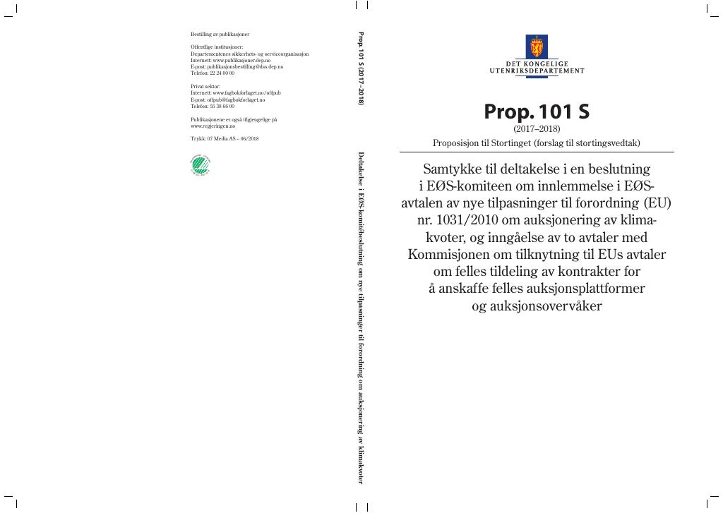 Forsiden av dokumentet Prop. 101 S (2017–2018)