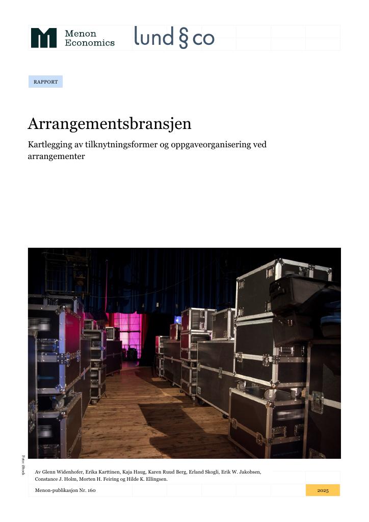 Forsiden av dokumentet Kartlegging av tilknytningsformer og oppgaveorganisering ved arrangementer