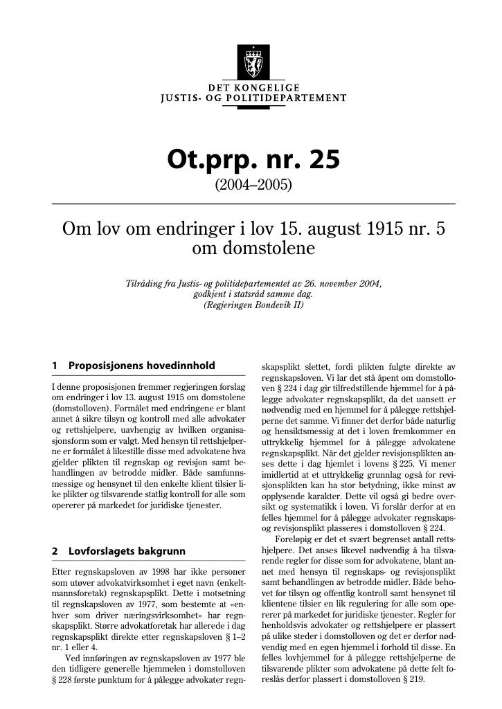 Forsiden av dokumentet Ot.prp. nr. 25 (2004-2005)