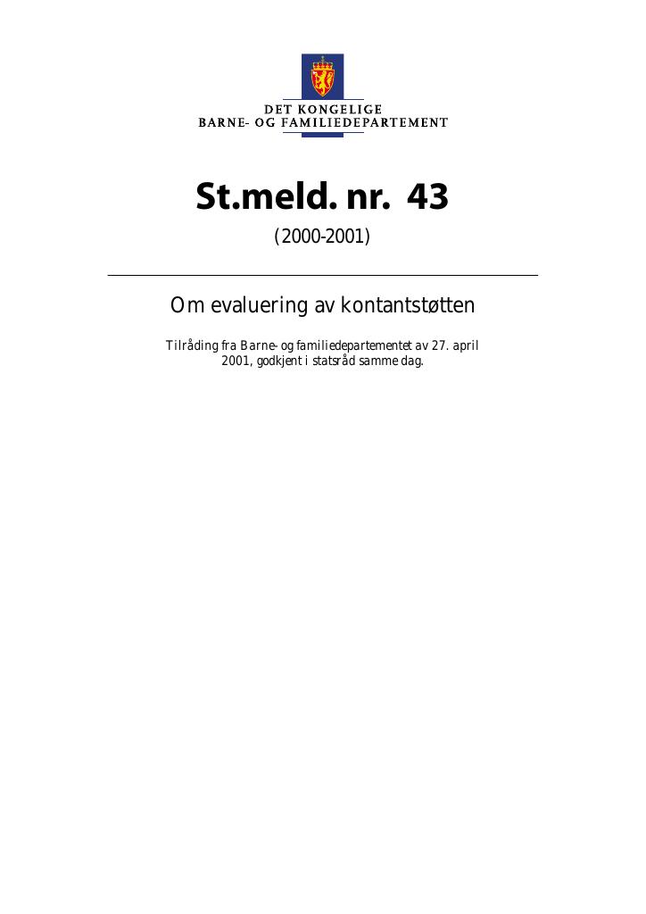 Forsiden av dokumentet St.meld. nr. 43 (2000-2001)