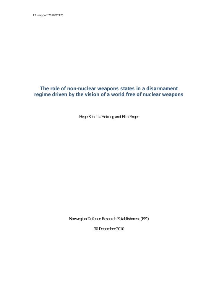 Forsiden av dokumentet The role of non-nuclear weapons states in a disarmament regime driven by the vision of a world free of nuclear weapons