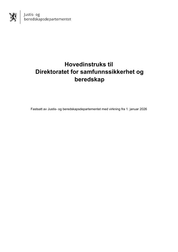 Forsiden av dokumentet Hovedinstruks Direktoratet for samfunnssikkerhet og
beredskap 2026