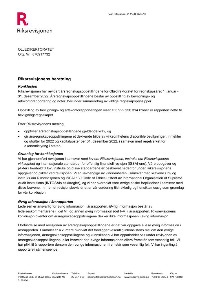 Forsiden av dokumentet Revisjonsberetning 2022