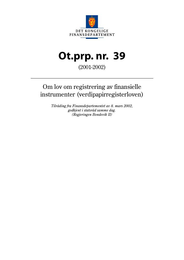 Forsiden av dokumentet Ot.prp. nr. 39 (2001-2002)