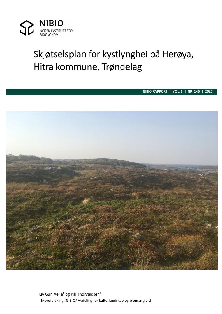 Forsiden av dokumentet Skjøtselsplan for kystlynghei på Herøya, Hitra kommune, Trøndelag