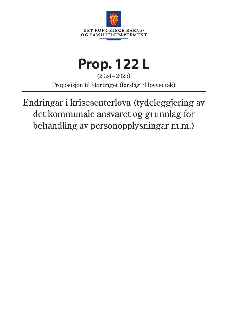 Forsiden av dokumentet Prop. 122 L (2024–2025)