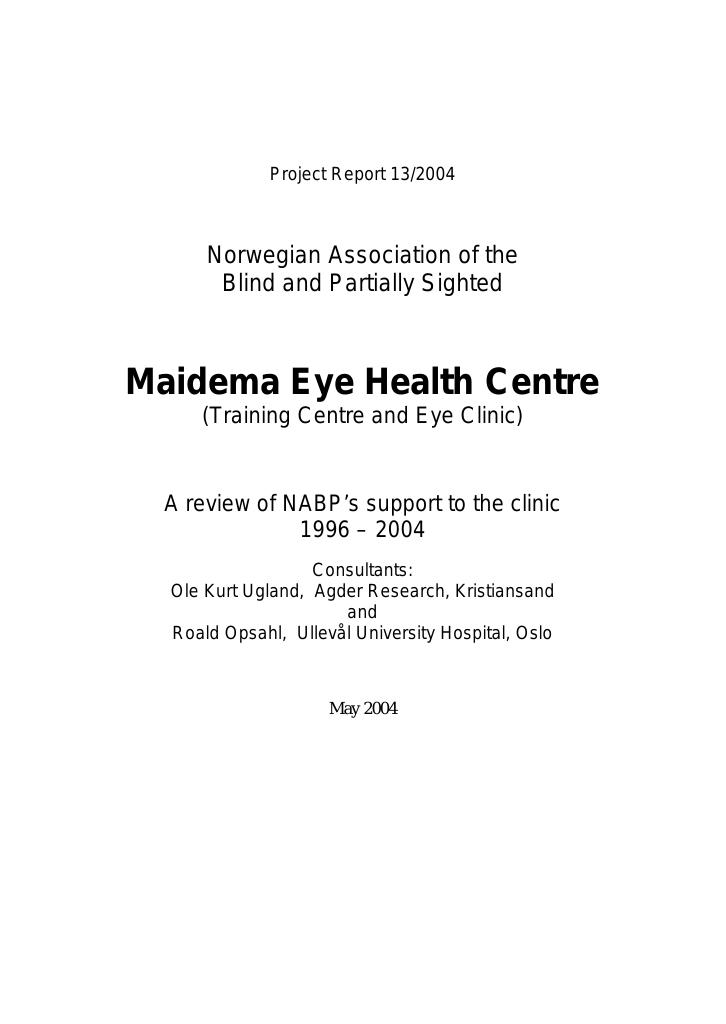 Forsiden av dokumentet Maidema Eye Health Centre