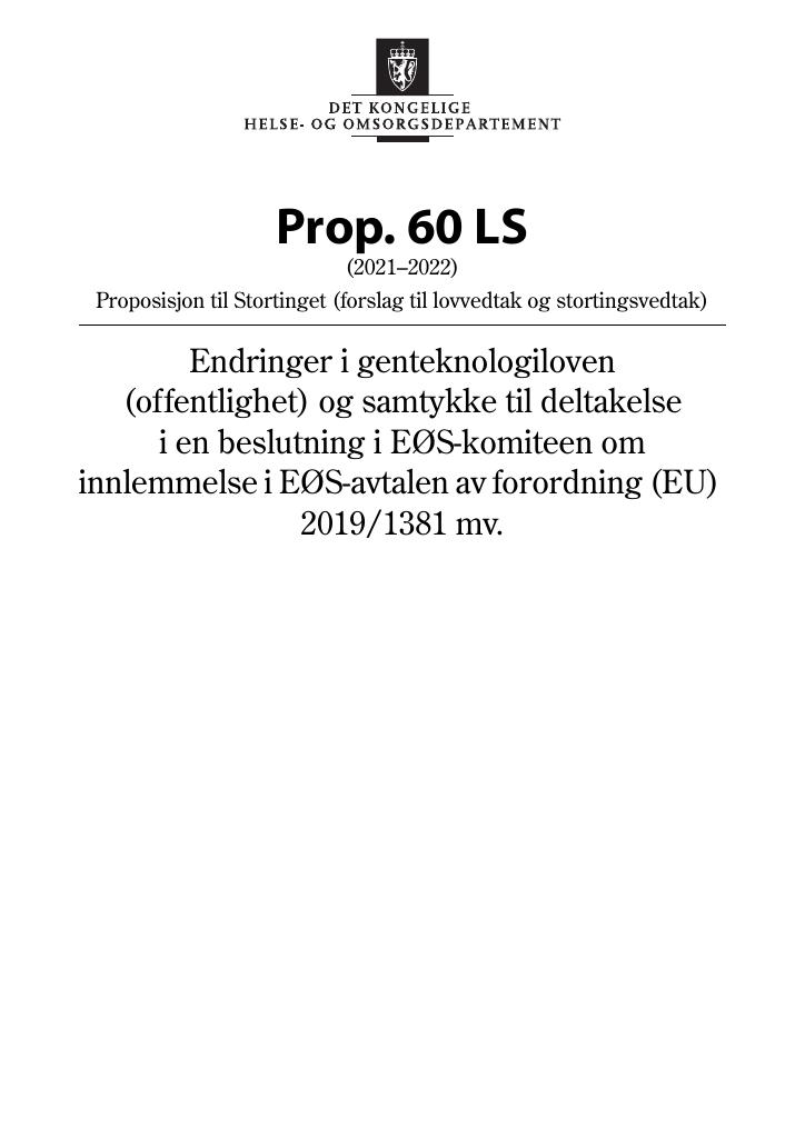 Forsiden av dokumentet Prop. 60 LS (2021–2022)