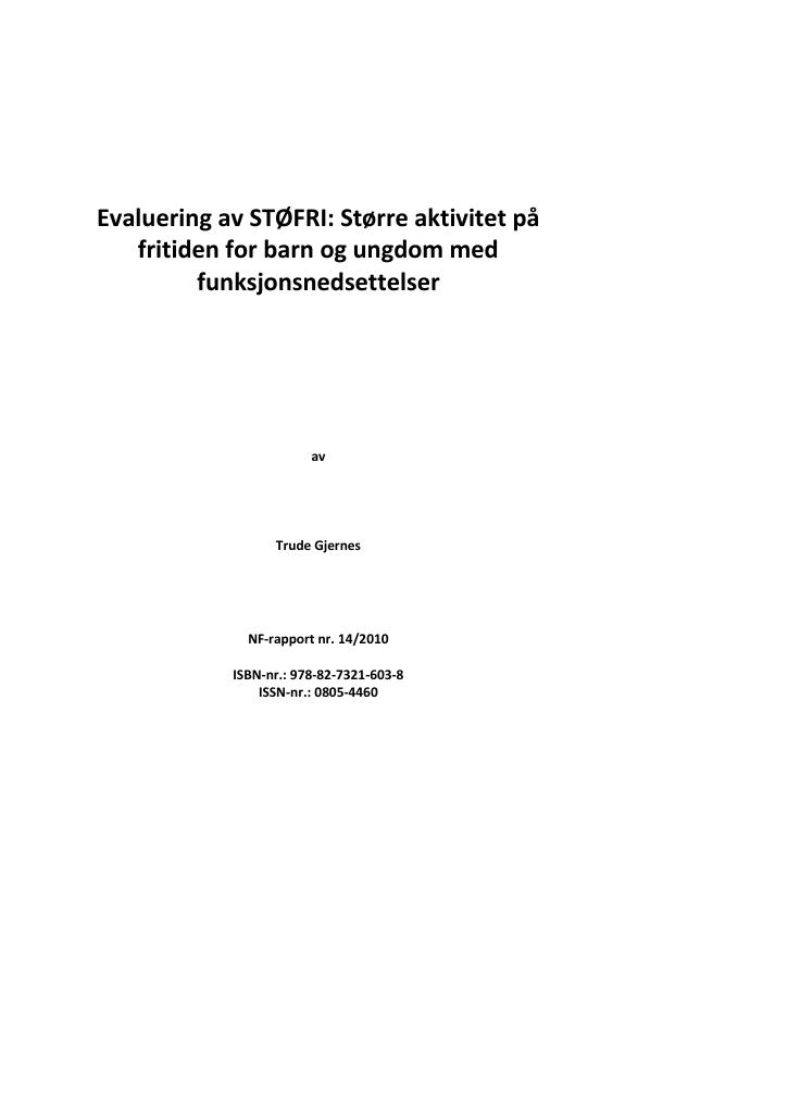 Forsiden av dokumentet Evaluering av STØFRI