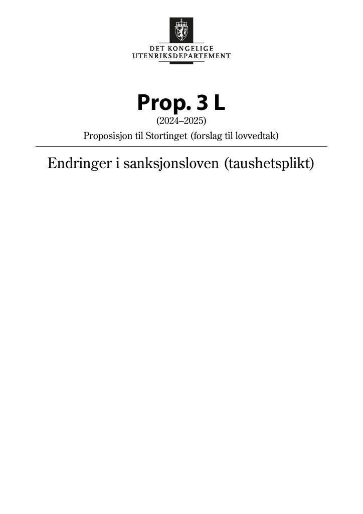 Forsiden av dokumentet Prop. 3 L (2024–2025)