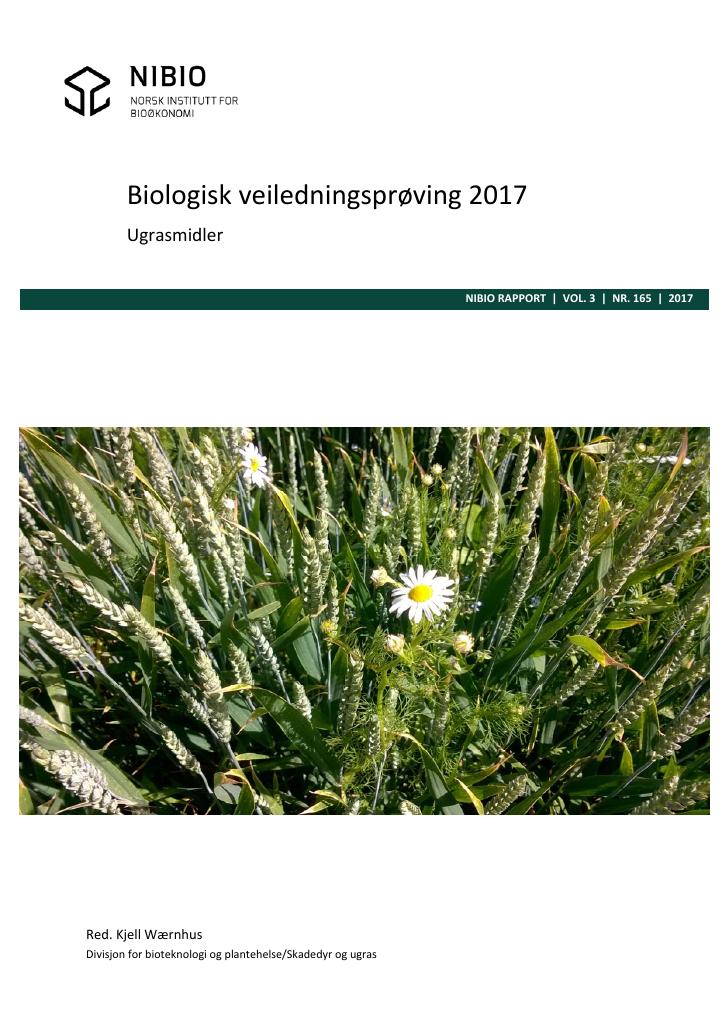 Forsiden av dokumentet Biologisk veiledningsprøving 2017. Ugrasmidler