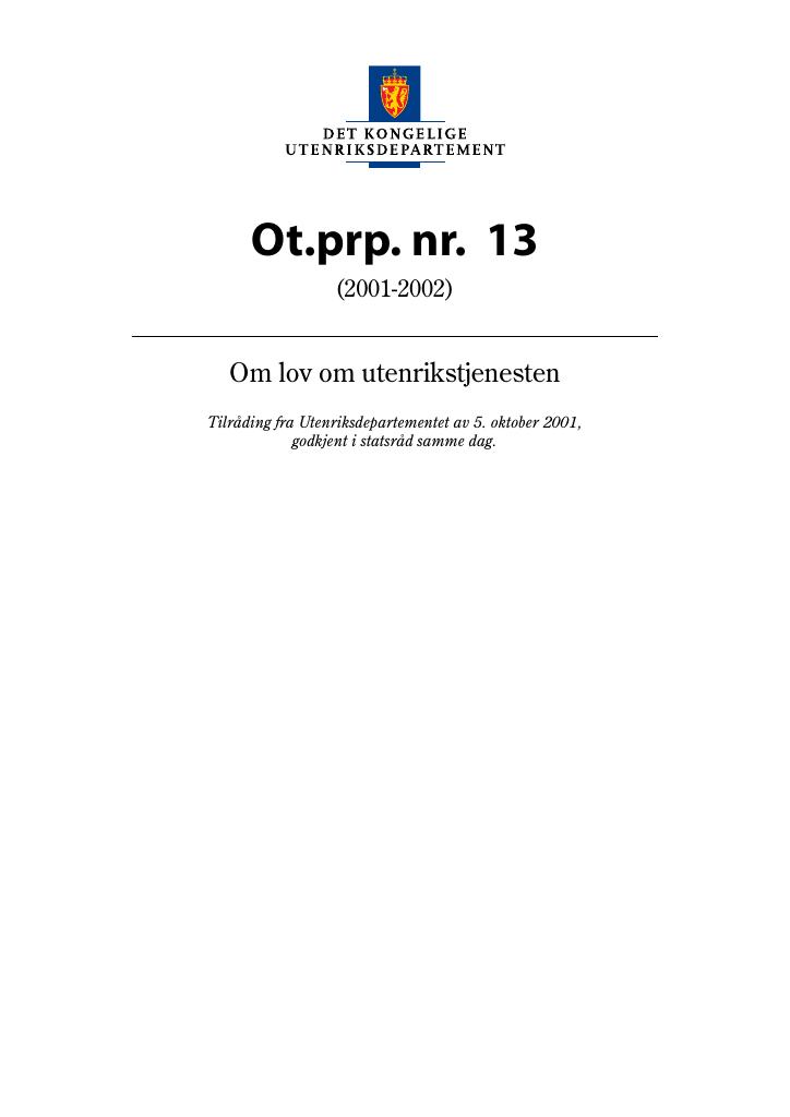 Forsiden av dokumentet Ot.prp. nr. 13 (2001-2002)