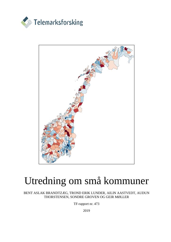 Forsiden av dokumentet Utredning om små kommuner