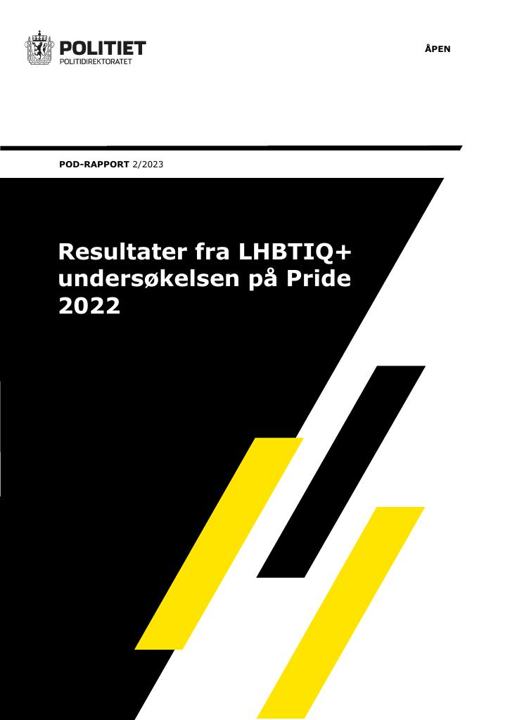 Forsiden av dokumentet POD-rapport 2/2023: resultater fra LHBTIQ+ undersøkelsen på Pride 2022