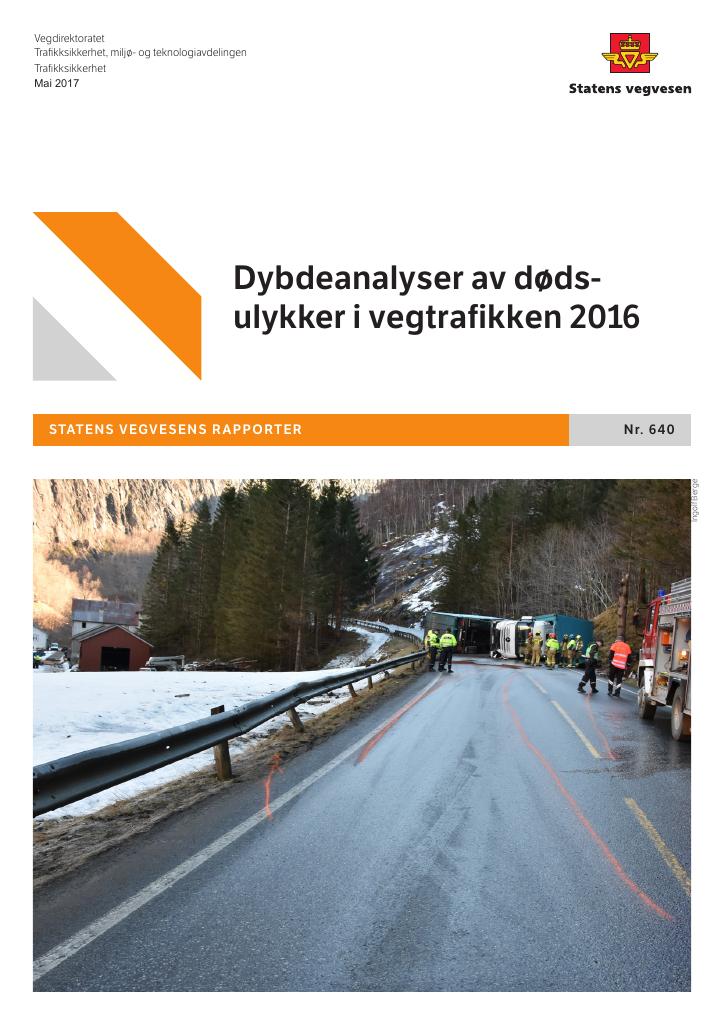 Forsiden av dokumentet Dybdeanalyser av dødsulykker i vegtrafikken 2016
