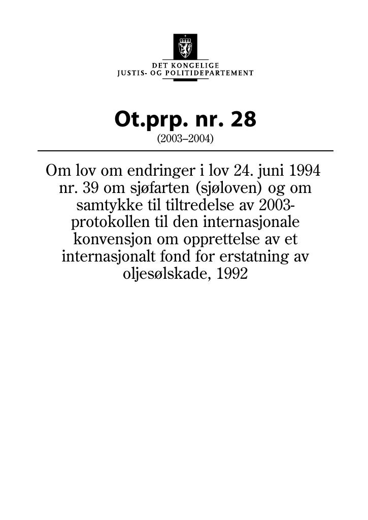 Forsiden av dokumentet Ot.prp. nr. 28 (2003-2004)