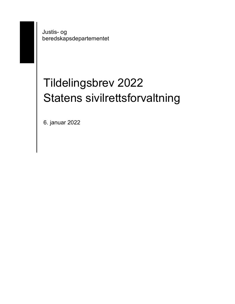 Forsiden av dokumentet Tildelingsbrev Statens sivilrettsforvaltning 2022
