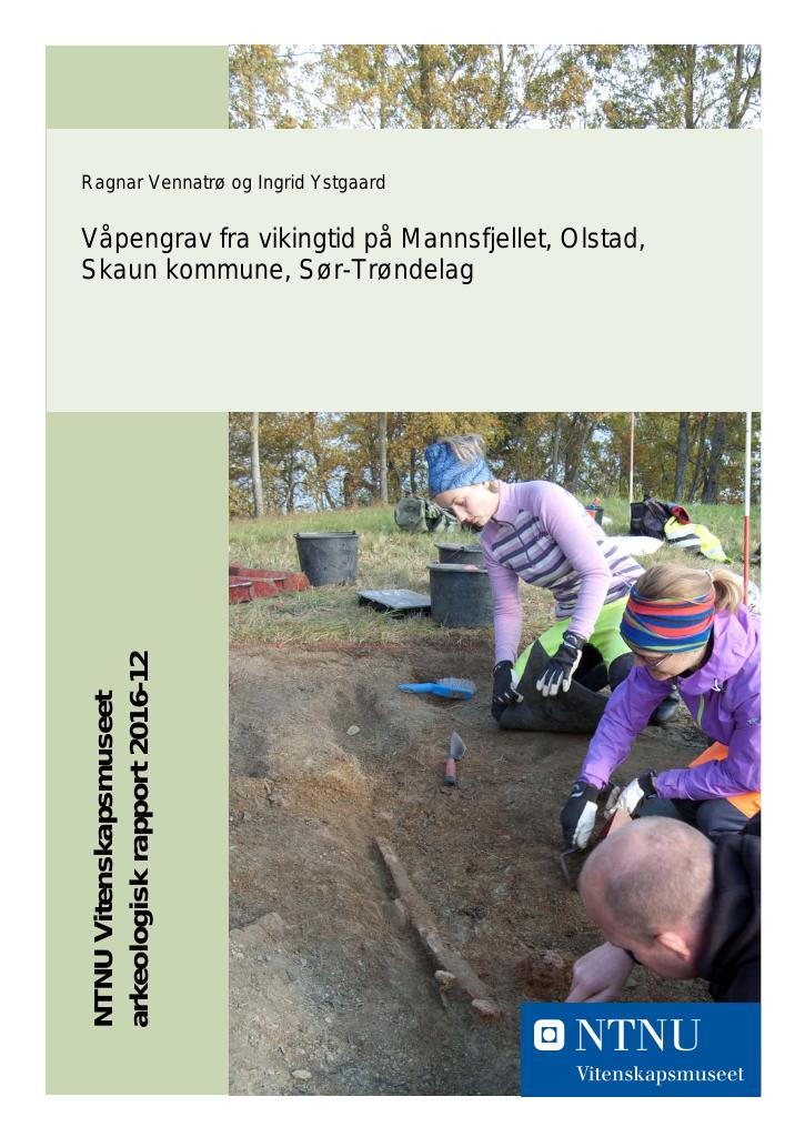 Forsiden av dokumentet Våpengrav fra vikingtid på Mannsfjellet, Olstad, Skaun kommune, Sør-Trøndelag