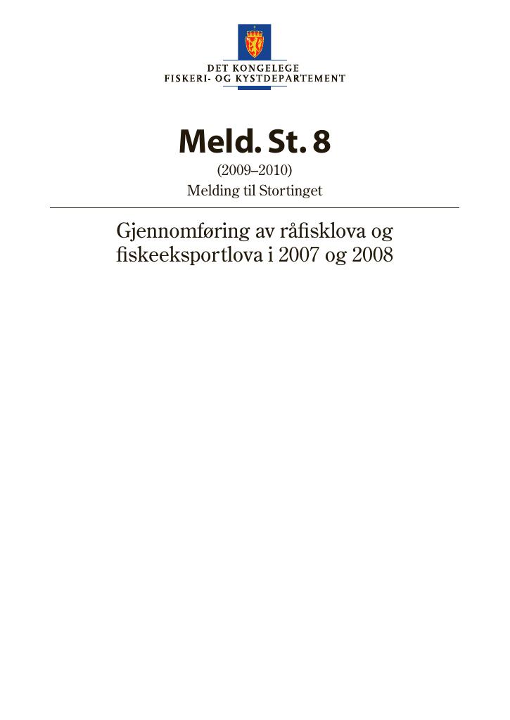 Forsiden av dokumentet Meld. St. 8 (2009-2010)
