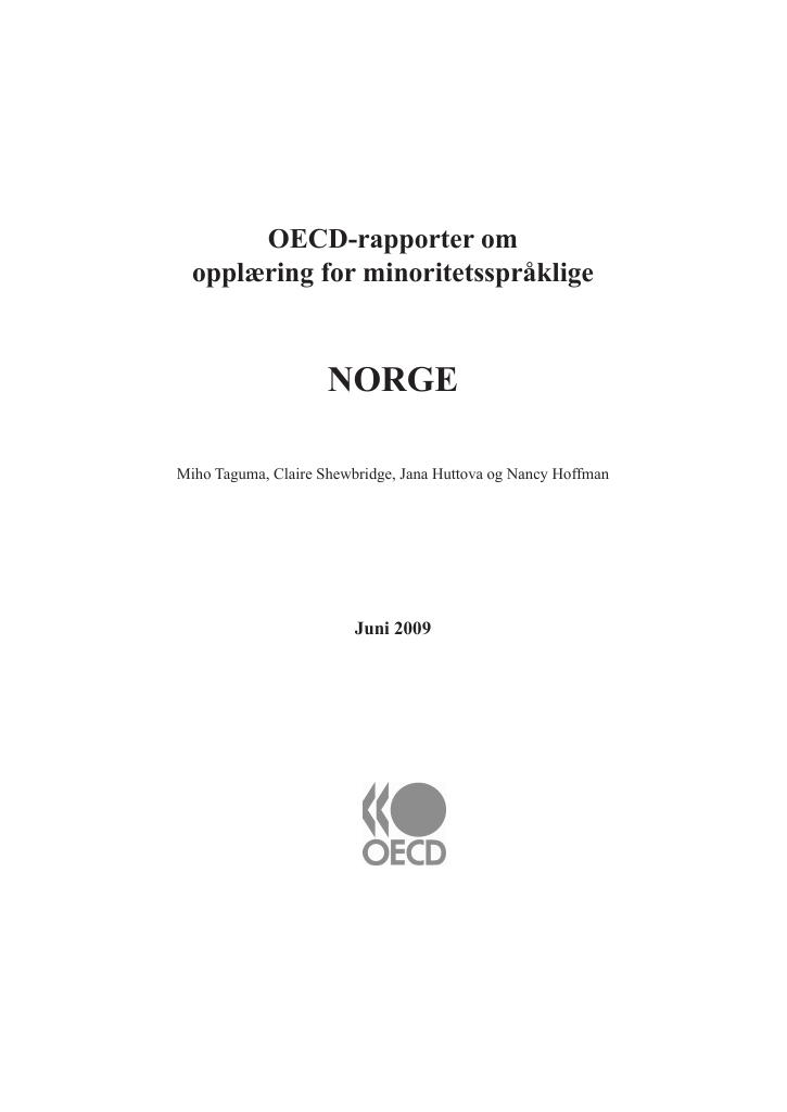Forsiden av dokumentet OECD-rapport om opplæring for minoritetsspråklige i Norge