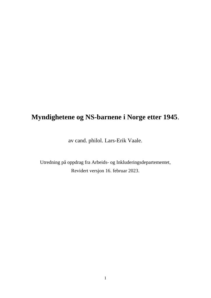 Forsiden av dokumentet Myndighetene og NS-barnene i Norge etter 1945