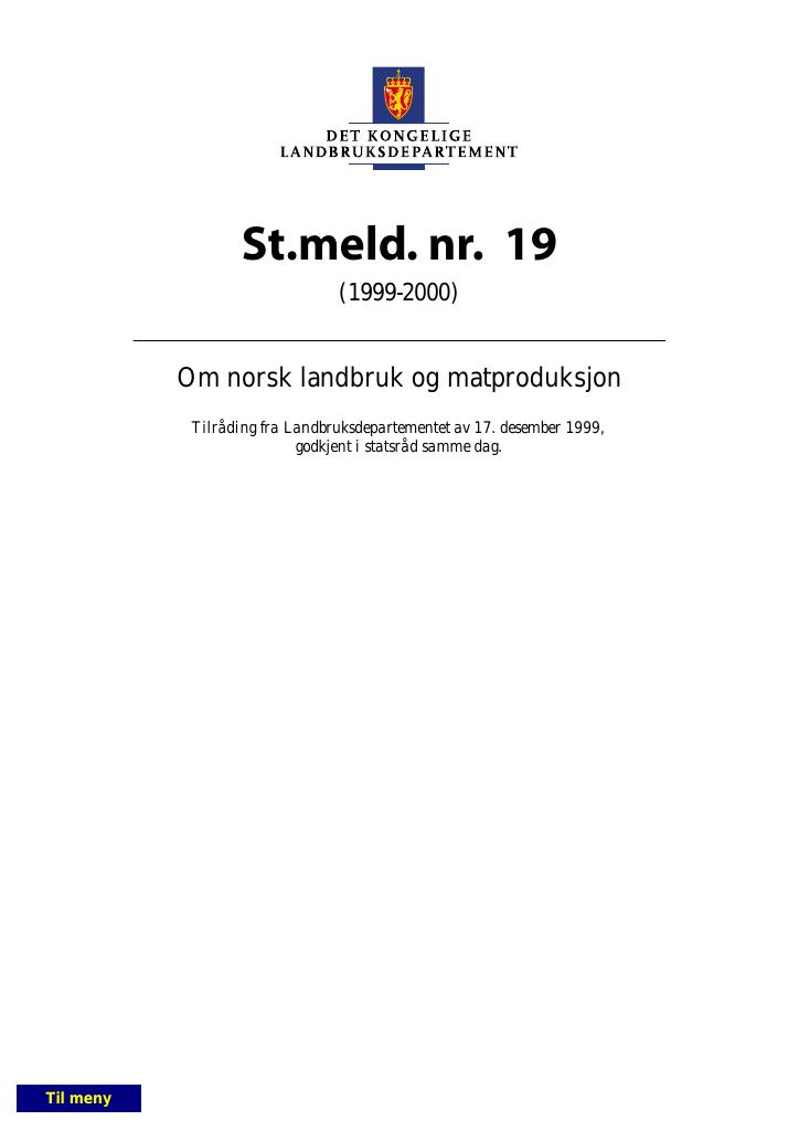 Forsiden av dokumentet St.meld. nr. 19 (1999-2000)