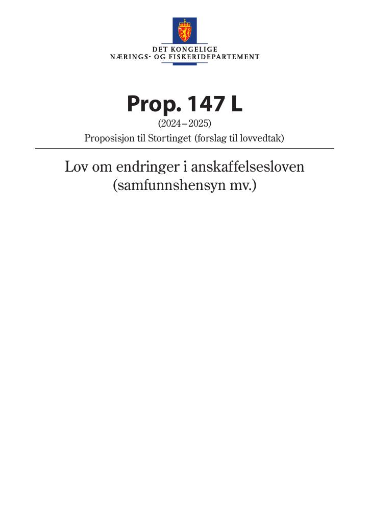 Forsiden av dokumentet Prop. 147 L (2024–2025)