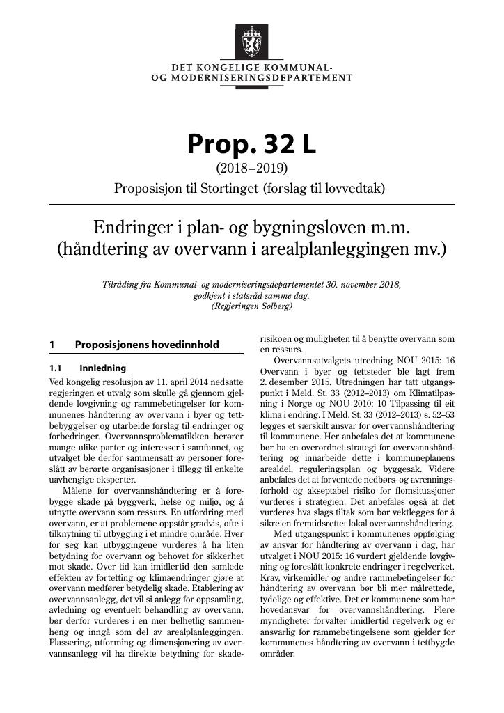 Forsiden av dokumentet Prop. 32 L (2018–2019)