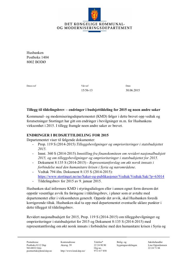 Forsiden av dokumentet tilleggsbrev juni (pdf)