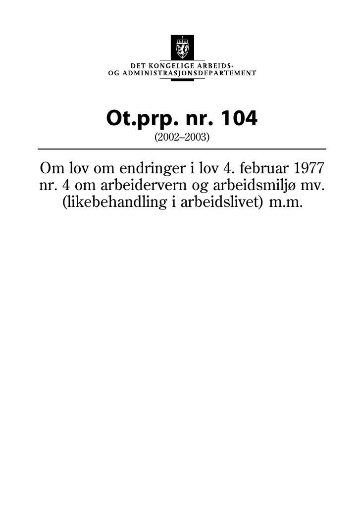 Forsiden av dokumentet Ot.prp. nr. 104 (2002-2003)