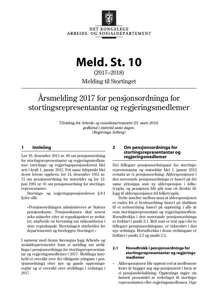 Forsiden av dokumentet Meld. St. 10 (2017–2018)