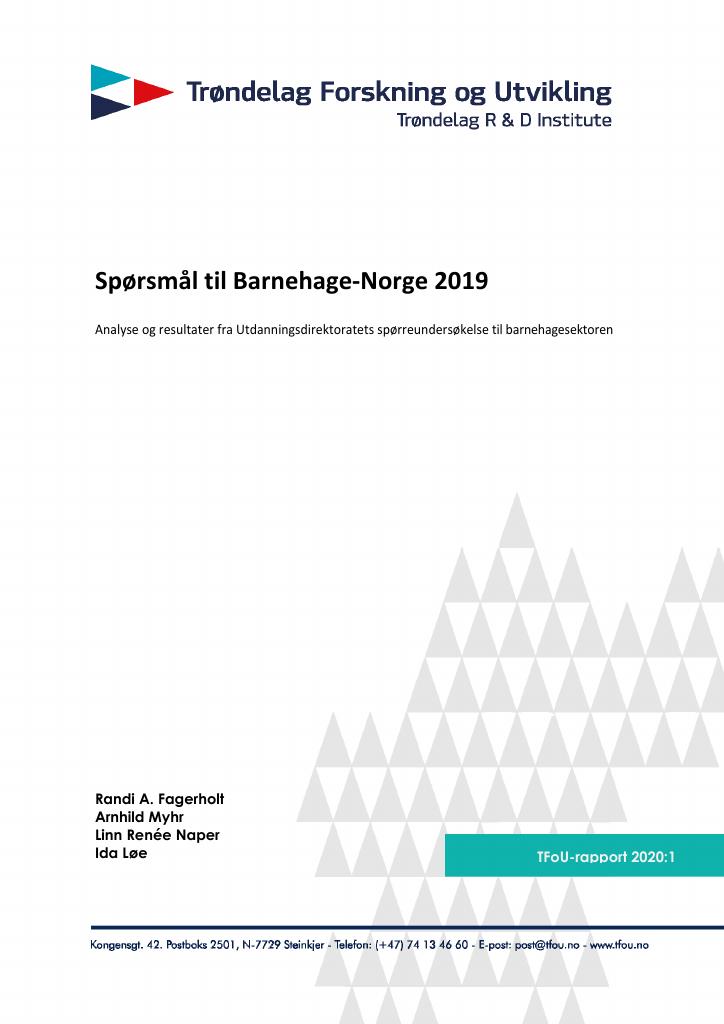 Forsiden av dokumentet Spørsmål til Barnehage-Norge 2019