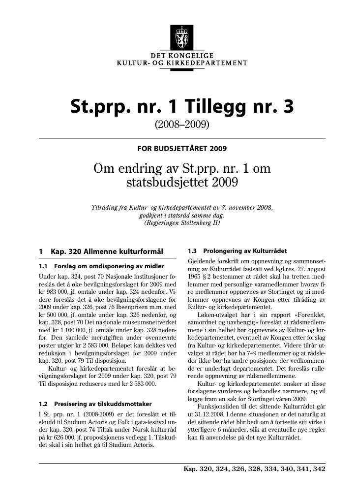 Forsiden av dokumentet St.prp nr. 1 Tillegg nr. 3 (2008-2009)