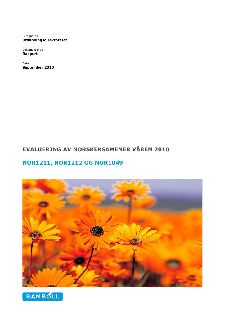Forsiden av dokumentet Evaluering av norskeksamener våren 2010