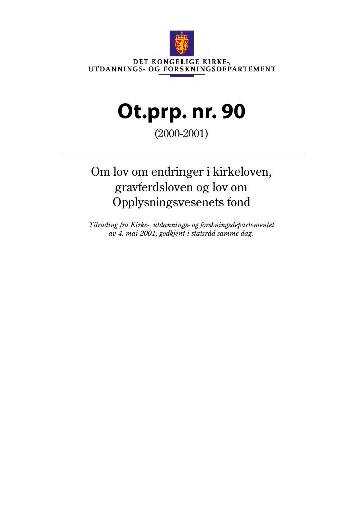 Forsiden av dokumentet Ot.prp. nr. 90 (2000-2001)