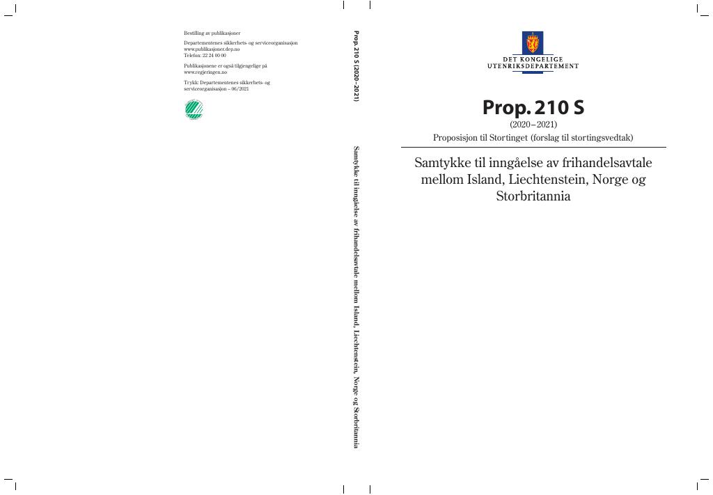 Forsiden av dokumentet Prop. 210 S (2020–2021)