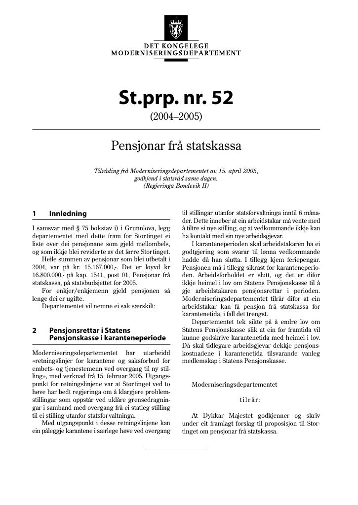 Forsiden av dokumentet St.prp. nr. 52 (2004-2005)